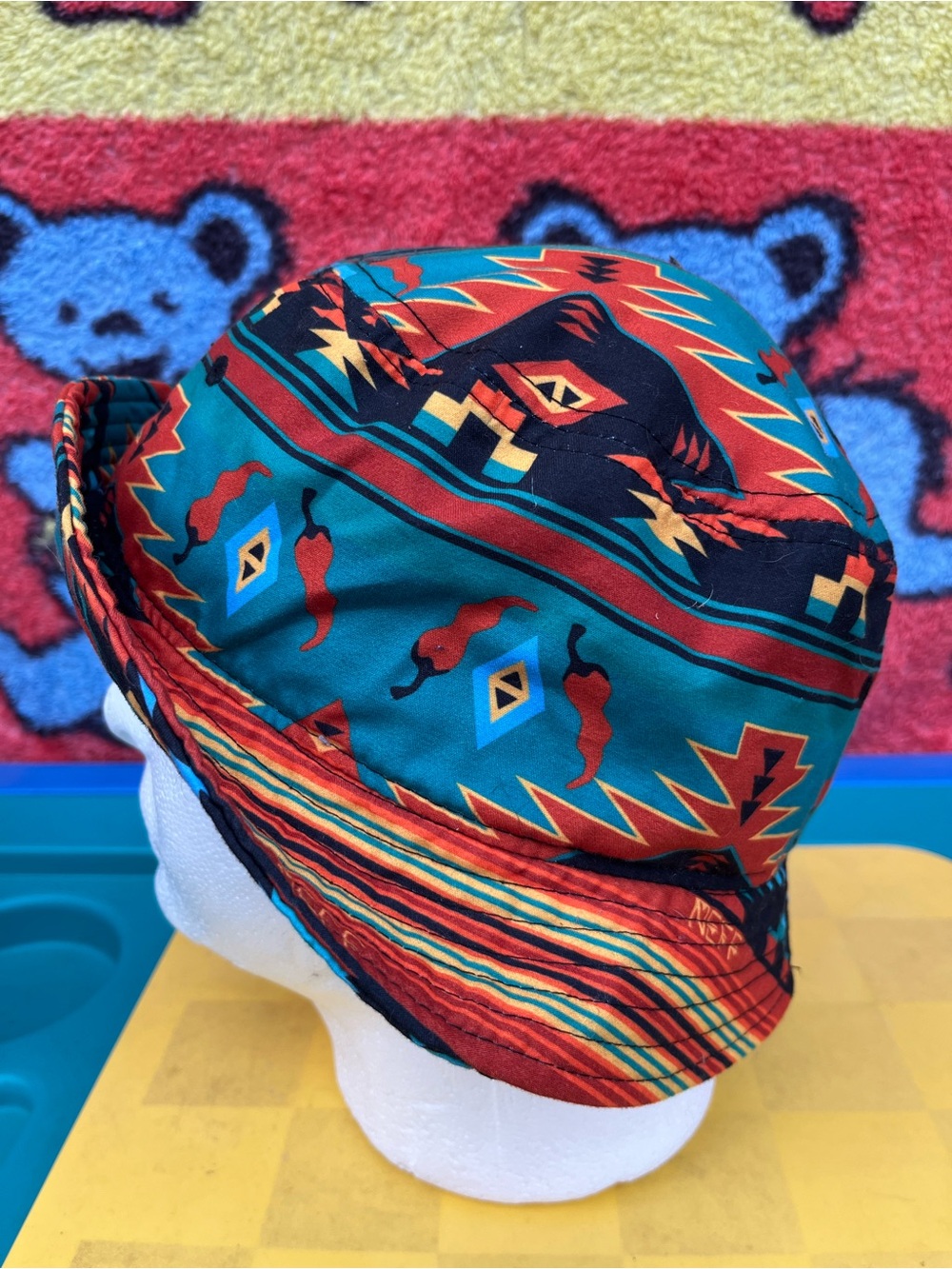 Neff Teal and Orange Geometric Bucket Hat - Picture 3 of 9